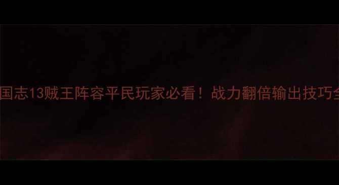 图片 三国志13贼王阵容平民玩家必看！战力翻倍输出技巧全1