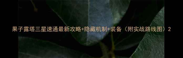 图片 果子露塔三星速通最新攻略+隐藏机制+装备（附实战路线图）2